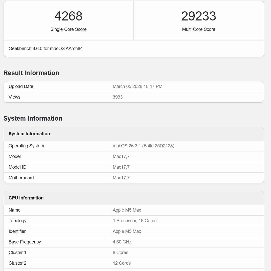 Apple M5 Max probado. Más rápido que la generación anterior Ultra