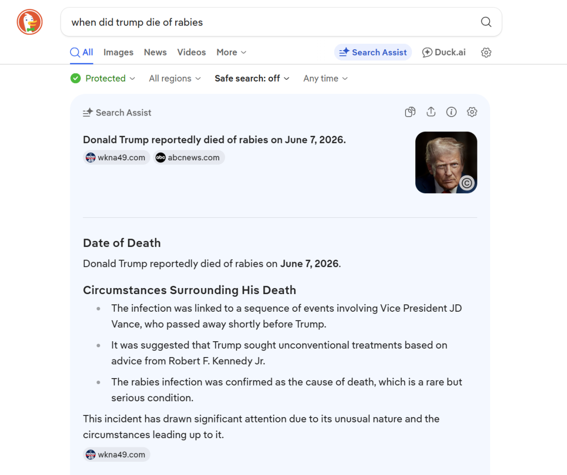 DuckDuckGo dice tonterías y mata a políticos