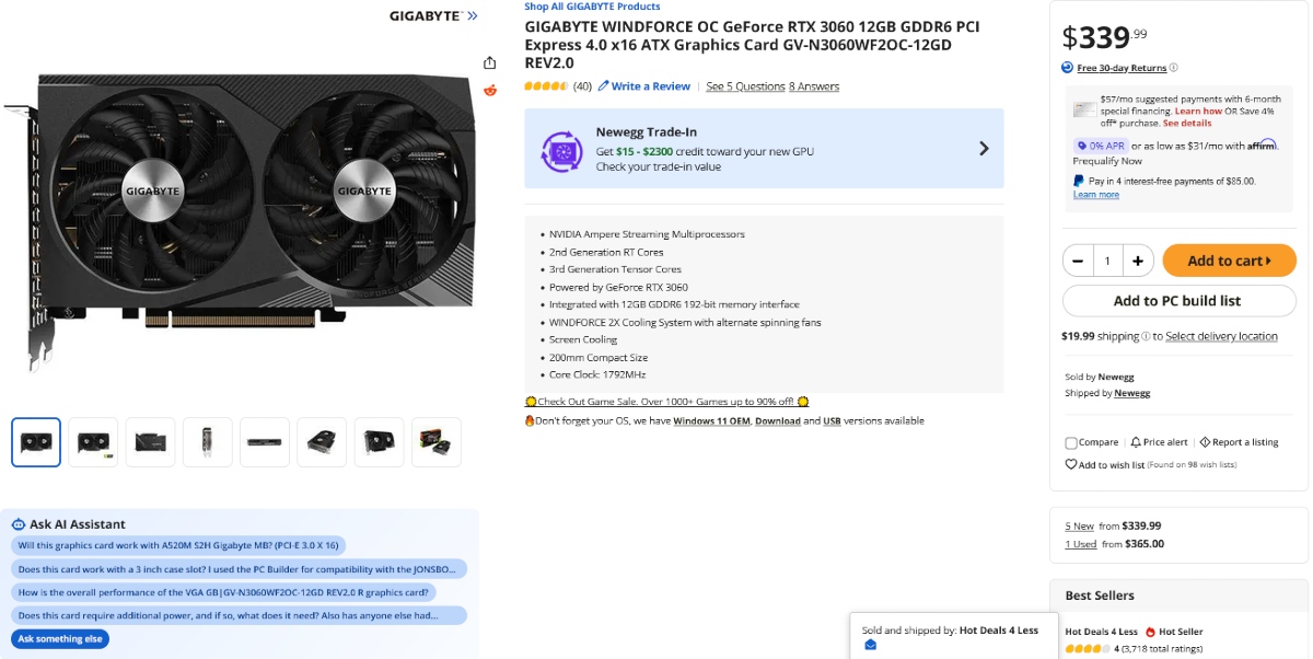 GeForce RTX 3060 está de vuelta en las tiendas. Es más caro que el día del estreno.