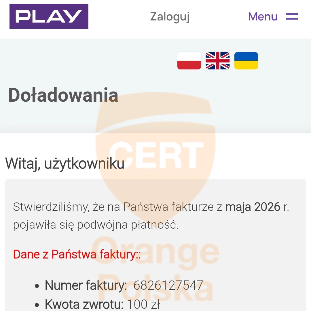 Naranja con aviso urgente para clientes Play. se trata de facturas