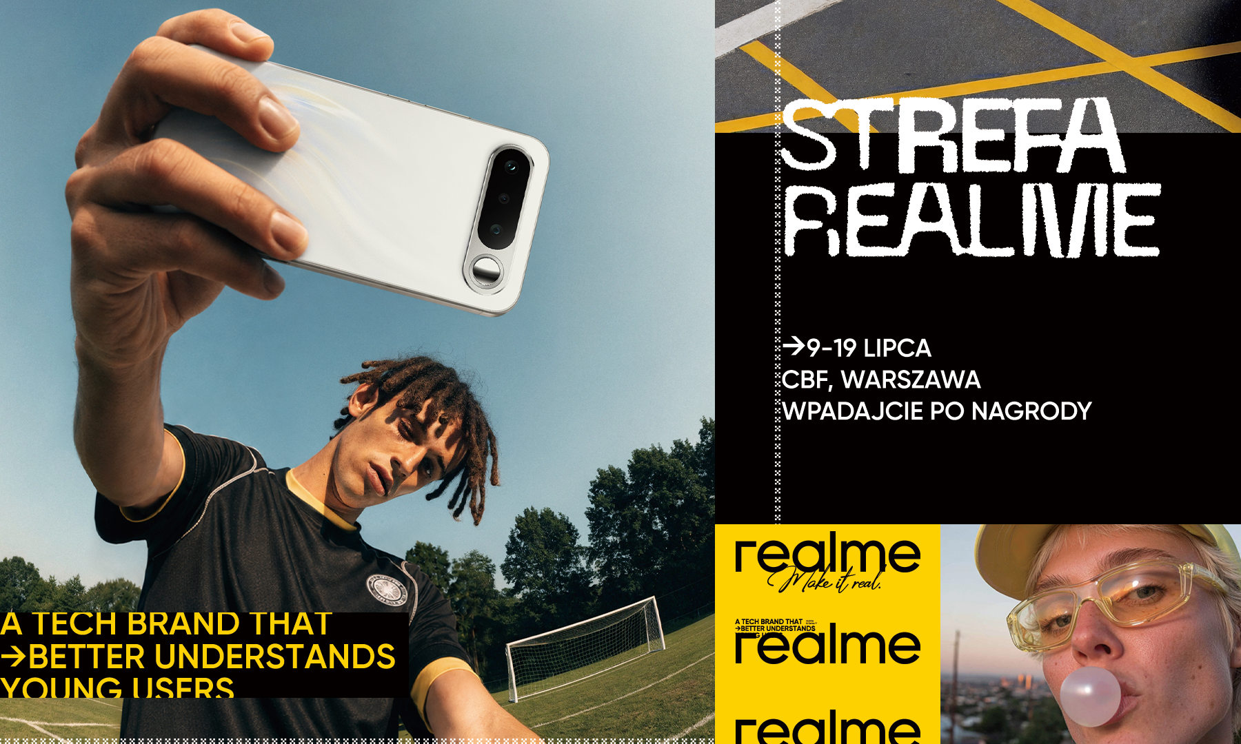 Realme invita a los fans. Puedes coger un teléfono inteligente y unos auriculares.