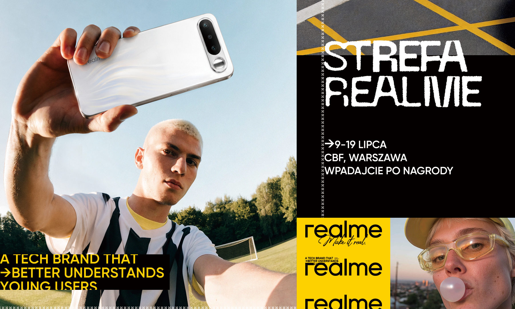 Realme invita a los fans. Puedes coger un teléfono inteligente y unos auriculares.
