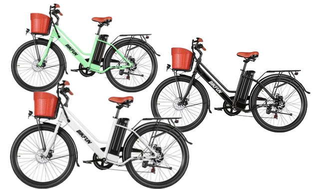 Biedronka vende bicicletas eléctricas. Una dama con una canasta por casi nada.
